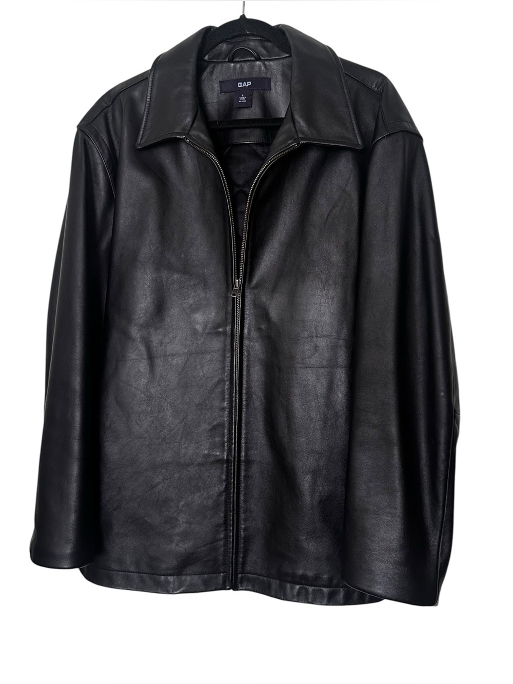 Vintage Y2K 2002 GAP Genuine Black Leather Jacket Full Zip Size L